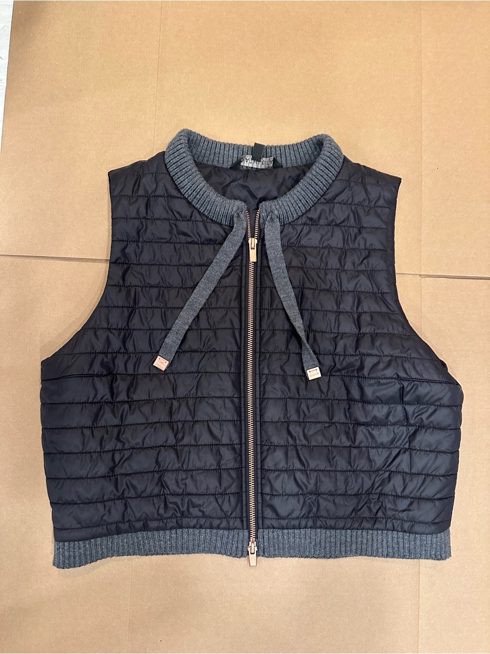 Athleta Quilted charcoal Sleeveless Puffer Vest with Knit Trim